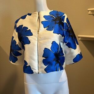Floral Blue and White Cropped Jacket